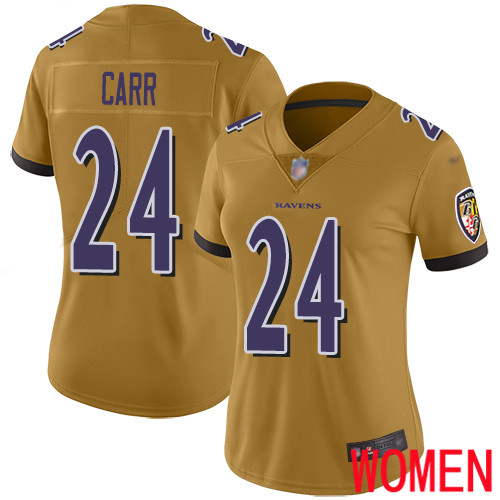 Baltimore Ravens Limited Gold Women Brandon Carr Jersey NFL Football 24 Inverted Legend
